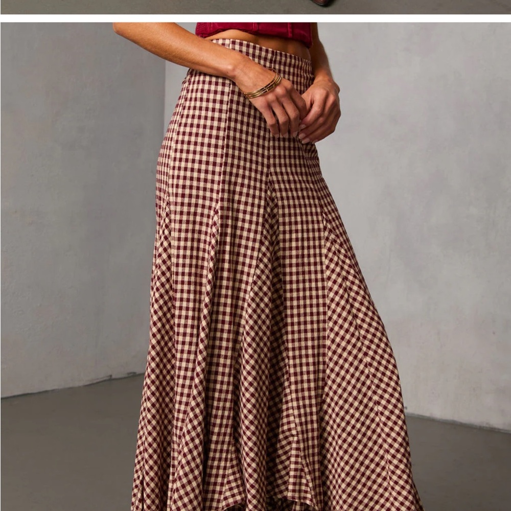Vici Brown and Cream Checkered Maxi Skirt